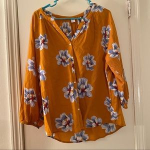 Old Navy Yellow Floral Blouse Large